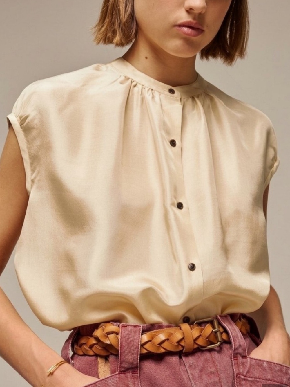 soeur Silk Cap-Sleeve Blouse